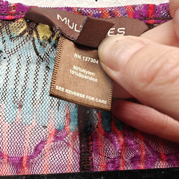 Multiples Womens Small Top Colorful Bohemian Bright Sheer Long Sleeve‎ Shirt - Picture 5 of 6